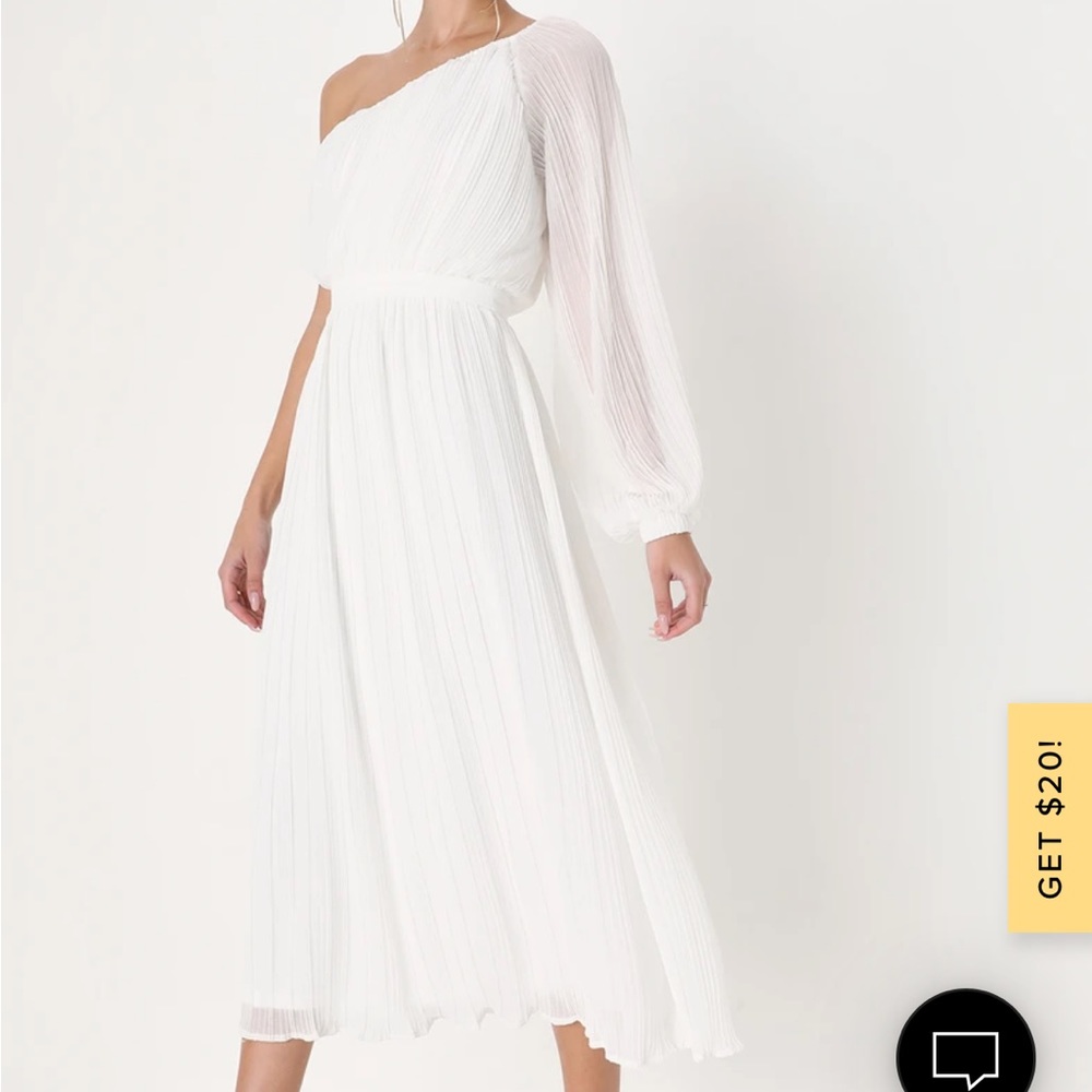 Lulus Always Loving You White Pleated One-Shoulder Midi Dress
